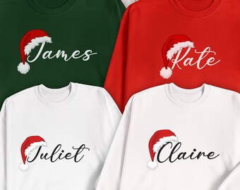 Custom Santa Hat Sweatshirt, Christmas Family Matching Shirt, Personalized Name Christmas Family Sweatshirt, Custom 2025 Christmas