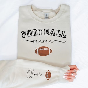 Cute Football Mama Sweatshirt With Kids Name On Sleeve, Football Season Mama Shirt, Gift For Football Mom, Cheer Mom Shirt, Football Lover