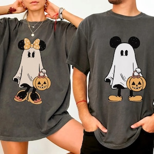 Comfort Colors® Retro Mickey Minnie Halloween Couple Shirts, Mickey Ghost Shirt, Minnie Ghost Shirt, Spooky Season Shirt, Disney Halloween