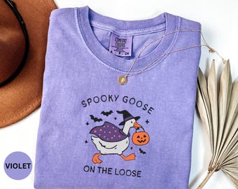 Spooky Goose Shirt Comfort Colors® Halloween TShirt, Witchy Silly Goose Lover Tee, Girly Halloween Gift, Trick or Treat Outfit