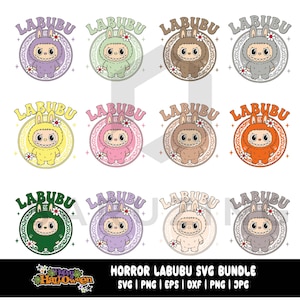 Paquete SVG de dibujos animados de Labubu: Diseño de muñeca con lazo de coqueta de terror rosa (descarga digital)