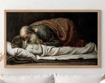 Elisa erweckt den Sohn – Poster von Frederic Leighton | Biblisches Wunder | Klassische Akademiekunst
