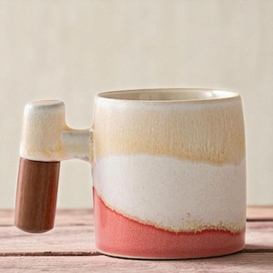 Nordic Ceramic Mug - Ceramic Mug - Coffee Cup - Vintage-Style Tea/Coffee Mug - Coffee Mug Wood Handle