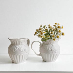 Ceramic Flower Vase - Ceramic Flower Arrangement - Flower Vase - Desktop Decoration - White Jug Pot
