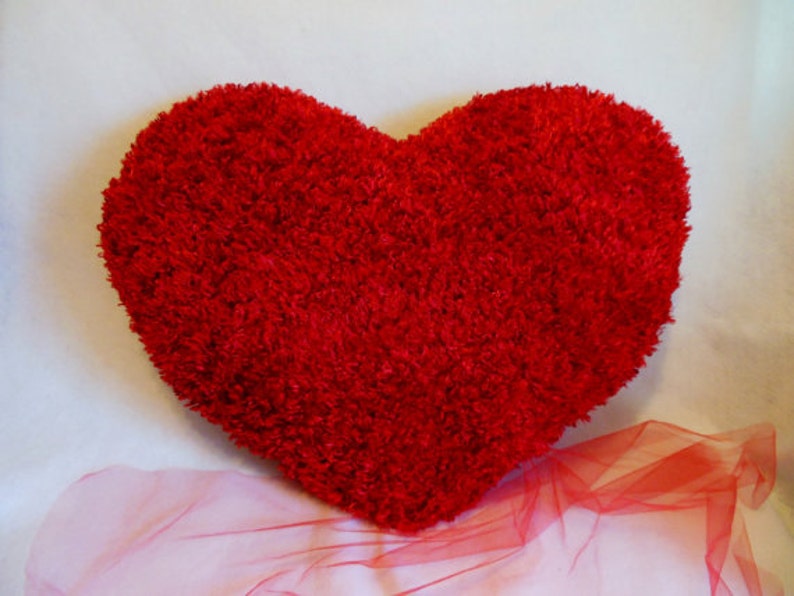 LARGE RED Heart Fluffy Shaggy Silky Throw Toss Pillow Large | Etsy