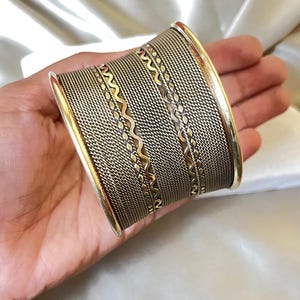 Brass Gold plated Cuff Bracelet | Wide Boho Brass Bangle | Handmade Tribal Statement Jewelry | Adjustable Festival bangle Bohemian Cuffs