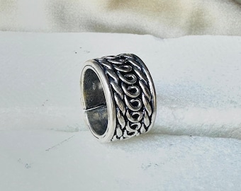 Chunky Woven Ring, Tribal Brass Band Men | Oxidized Silver Chain, Geometric Braided