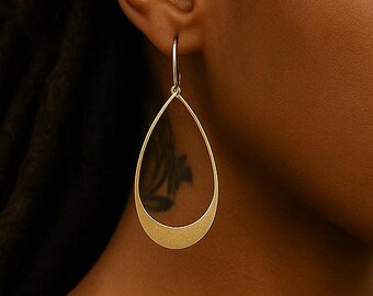 Pendientes Art Nouveau, Pendientes modernos geométricos en forma de lágrima / Pendientes colgantes de oro