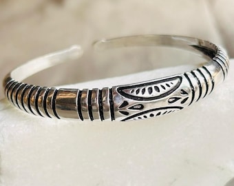 Handmade Brass Cuff Bracelet for Men | Engraved Geometric Design