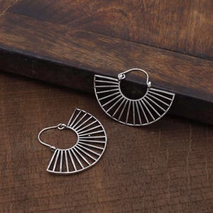925 Sterling Silver Fan Hoop Earrings | Minimal Geometric Dangle Earrings for Women | Lightweight Modern Statement Jewelry Gift