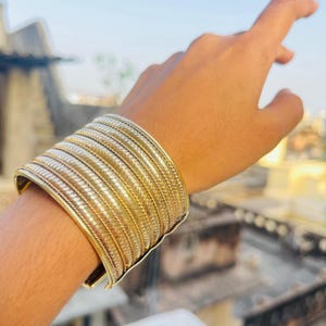 Chunky Festival Bangle Statement Cuff for Women Hippie Adjustable cuffs Gold Plated Brass Wide Cuff Bracelet | Handmade Tribal Boho Bangle