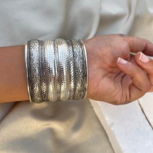 Tribal Silver Cuff Bracelet for Women | Wide Engraved Statement Bangle | Ethnic Handmade Jewelry | Adjustable Boho Handmade Bracelet