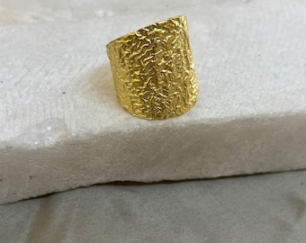 Hammered Wide Band Ring | Textured Brass Ring| Unisex Organic Bold Ring | Handmade Sculptural Jewelry For Her