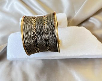 Brass Gold plated Cuff Bracelet | Wide Boho Brass Bangle | Handmade Tribal Statement Jewelry | Adjustable Festival bangle Bohemian Cuffs