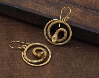 18k Gold Snake Earrings | Serpent Dangle Earrings for Women | 925 Sterling Silver Earrings | Reptile earrings | Gothic inspired jewelry
