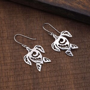 Sterling Silver Tribal Turtle Earrings Ocean Animal Symbol Earrings Boho Spiritual Surf Jewelry Gift For Women