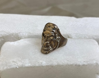 Skull Biker Ring | Brass Gothic Skull Ring For Men | Handmade Biker Jewelry | Heavy Metal Rider Statement Ring