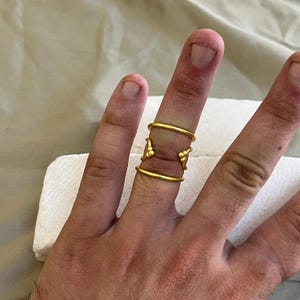 Gold Arthritis Double Band Ring | Open Adjustable Brass Ring For Women | Mallet Finger Tribal Midi Ring | Handmade Minimalist Splint Jewelry