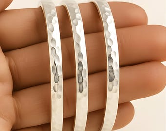 Hammered 925 Silver Bangles Set;Boho Silver Bracelets