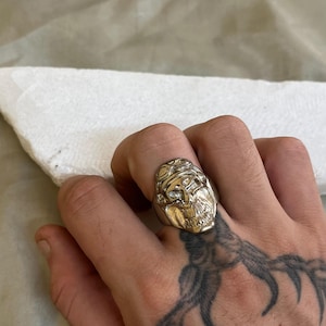 Silver Skull Biker Ring | Brass Gothic Skull Ring For Men | Handmade Biker Jewelry | Heavy Metal Rider Statement Ring For Him