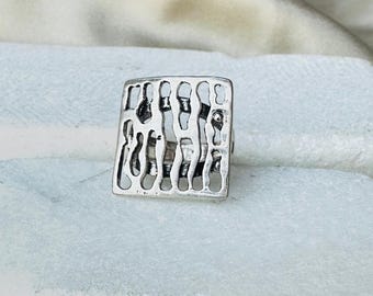 Men Sterling Silver Cage Ring | Gothic Modern Biker Ring | Handmade Abstract Square Ring