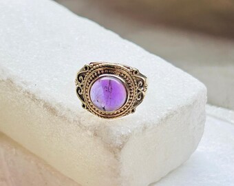 Antique Amethyst Ring | Vintage Boho Statement Ring | Purple Gemstone Ring | Handmade Brass Ring | Amethyst Jewelry
