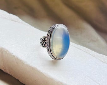Large Oval Moonstone Statement Ring | Boho Filigree Vintage Jewelry Gift for Her
