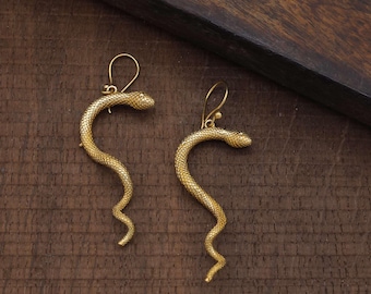 Snake Drop Earrings Women | 18k Gold Plated Brass Serpent Dangles | Gothic Jewelry
