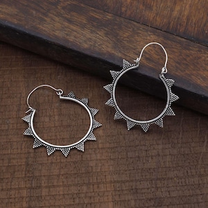 Sterling Silber Sonne Ohrringe Tribal Hoop Sunburst oxidierte Ohrringe für Frauen Festival Schmuck Boho Statement Geschenk für sie