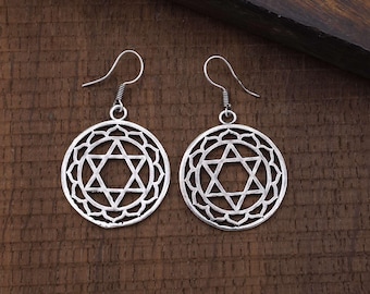 Sterling Silver Flower of Life Earrings, Sacred Geometry Boho Dangle