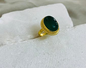 Oval Green Onyx Statement Ring | Handmade Boho Vintage Ring | Bold Spiritual Jewelry