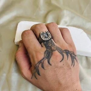 Mens Horseshoe Ring | 925 Sterling Silver Ring For Men | Engraved Vine Detail Band | Western Style Ring | Rustic Jewelry | Men Jewelry