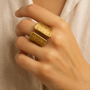 Hammered Brass Statement Ring | Wide Open Band Adjustable Ring | Gold Textured Ring for Women | Handmade Boho Brass Jewelry | Antique Brass