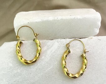Gold Twisted Hoop Earrings | Chunky Oval Hoops in Brass | Lightweight Earrings for Women | Bold Everyday Jewelry |