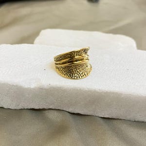 Textured Gold Statement Ring | Wide Brass Adjustable Ring for Women | Sculptural Bold Ring | Handmade Artisan Jewelry cocktail ring