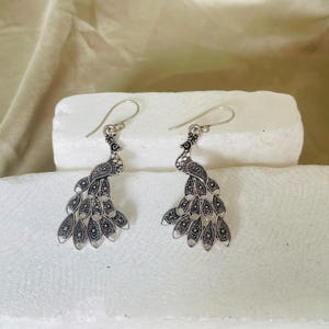 Oxidized Silver Peacock Earrings | Ethnic Brass Dangle Earrings for Women | Indian Boho Festival Jewelry | Handmade Tribal Statement Earring