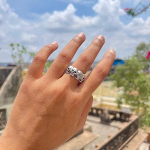 Silver Plated Skull Ring | Bold Multi-Skull Adjustable Ring for Men & Women | Handmade Gothic Brass Punk Jewelry helloween Gift jewelry