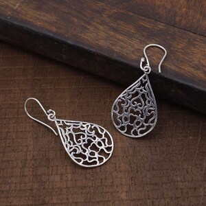 925 Sterling Silver Teardrop Earrings | Filigree Dangle Earrings for Women | Lightweight Elegant Statement Jewelry Gift
