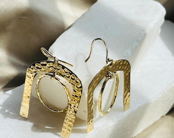 Geometric Textured Hoop Earrings Women 18k Gold Plated Brass