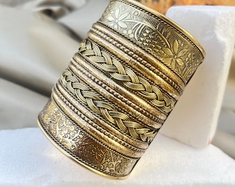 Boho Floral Cuff Bracelet, Brass Bangle For Women, Antique Brass Cuff