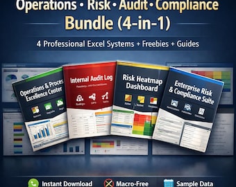Lean Six Sigma Excel Bundle (4-in-1) | Operations KPI Dashboard | Risk Heatmap & Register | Internal Audit Log CAPA | Compliance Suite