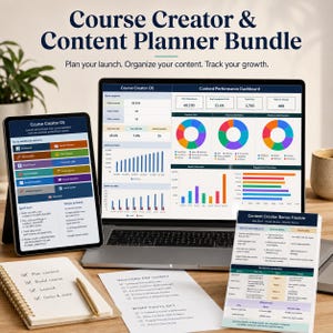 Course Creator & Content Planner Bundle Excel | Course Launch Planner, Social Media Planner, CRM, Funnel, Sales Dashboard