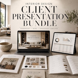 Paket für Innenarchitektur | PowerPoint, Word und Excel Vorlagen für Präsentation, Angebot, Moodboard, Budget und FF&E