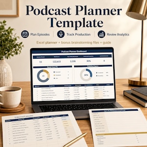 Podcast Planner Excel Template | Google Sheets Compatible Editorial Calendar, Checklist, Analytics Dashboard + Bonus PDF