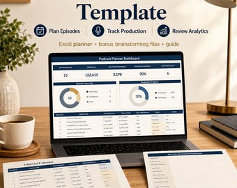 Podcast Planner Excel Template | Google Sheets Compatible Editorial Calendar, Checklist, Analytics Dashboard + Bonus PDF