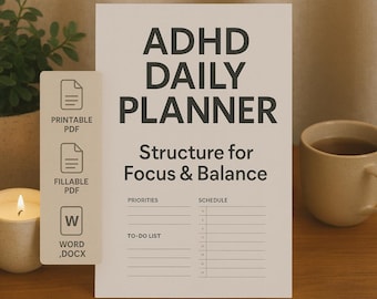 ADHD Daily Planner PDF & Word | Focus and Self-Care | Fillable + Printable | Includes Reset Freebie