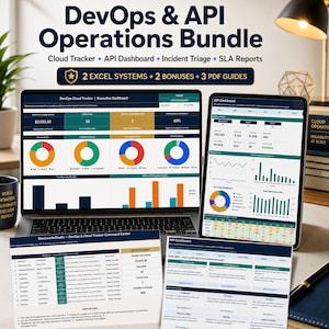 DevOps & API Operations Excel Bundle | Cloud Tracker, API Dashboard, Incident Triage, SLA Uptime, Error Log Analytics