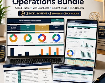 DevOps & API Operations Excel Bundle | Cloud Tracker, API Dashboard, Incident Triage, SLA Uptime, Error Log Analytics