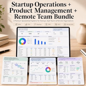 Produktmanagement-Paket für Start-ups | OKR, KPI, Dashboard, Roadmap, PRD, Rice, Remote-Team, Excel, Google Sheets-Vorlage