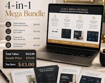 Agency Business Command Center 4-in-1 Mega Bundle | Excel Dashboard, PowerPoint Pitch Deck & Word Templates for Agencies